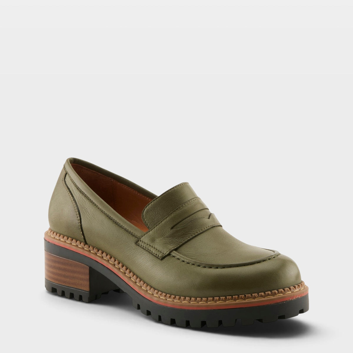 Spring Step Wexford Shoes in Dark Olive, front view