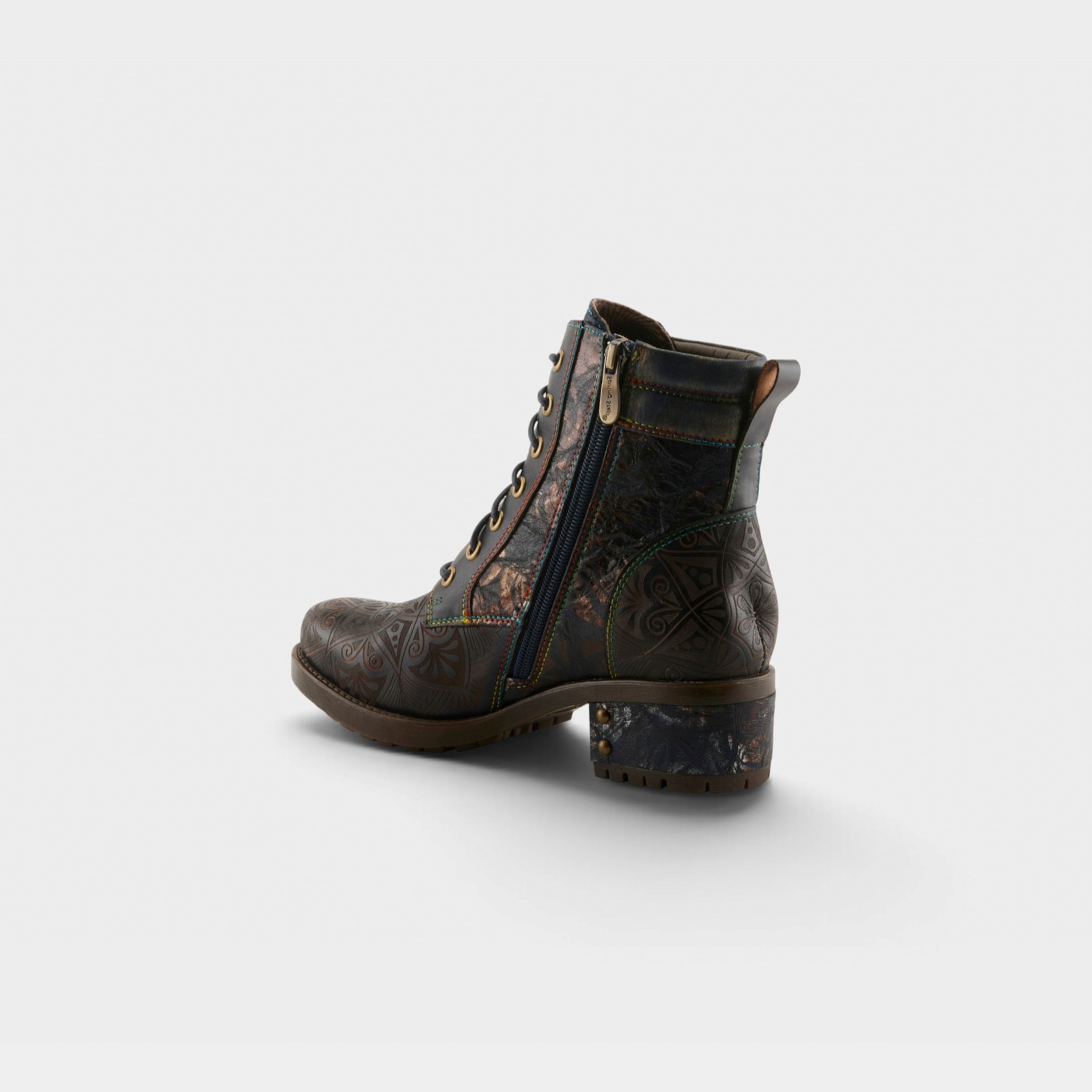 L'Artiste Whitefish boots in Navy Multi, alternate angle view
