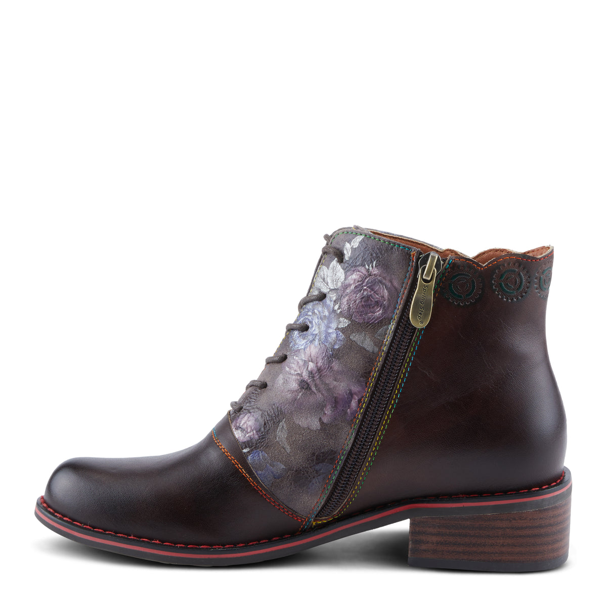 L'Artiste L'ARTISTE XENIA BOOTIE boot in chocolate multi with handcrafted leather design