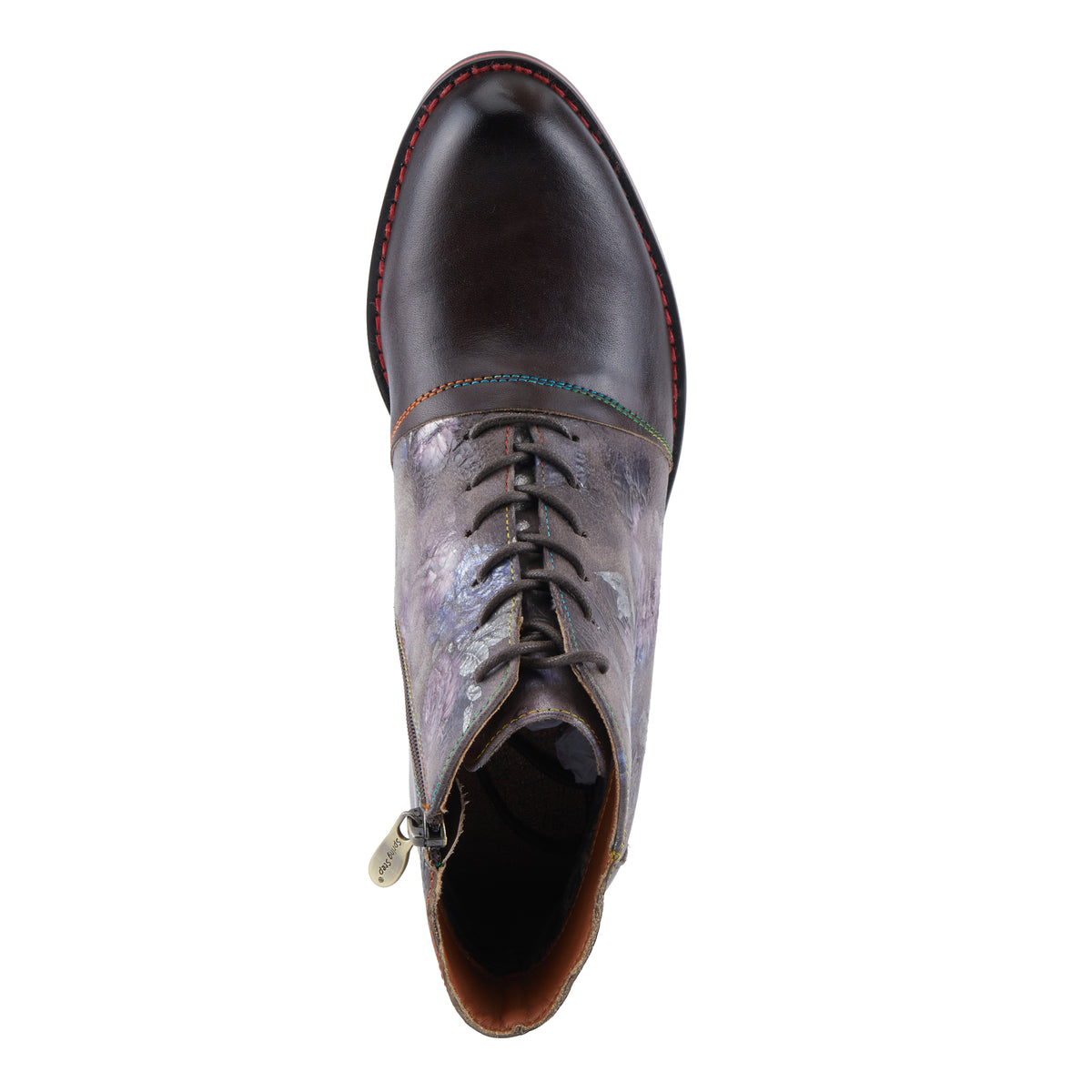 L'Artiste L'ARTISTE XENIA BOOTIE boot in chocolate multi with handcrafted leather design