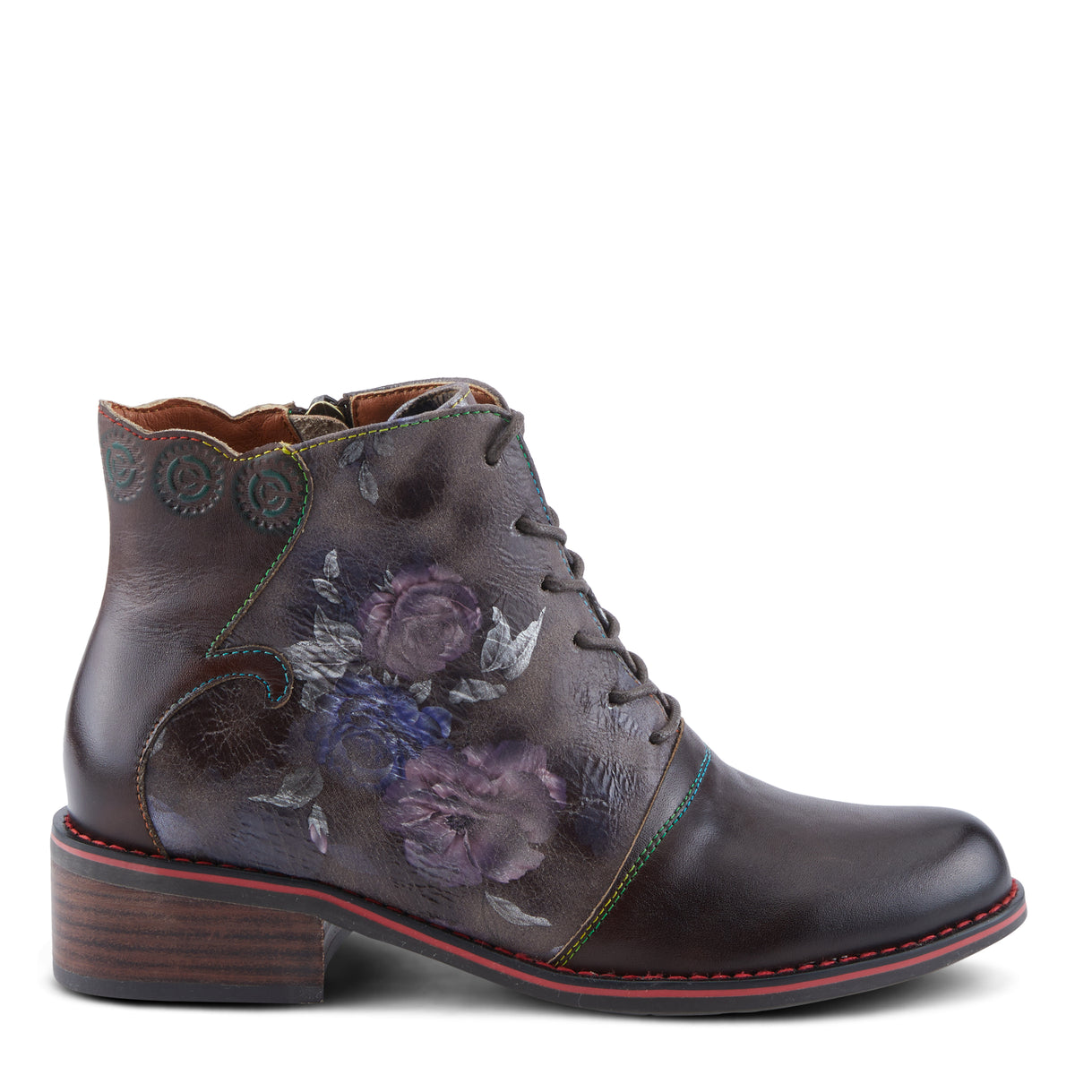 L'Artiste L'ARTISTE XENIA BOOTIE boot in chocolate multi with handcrafted leather design