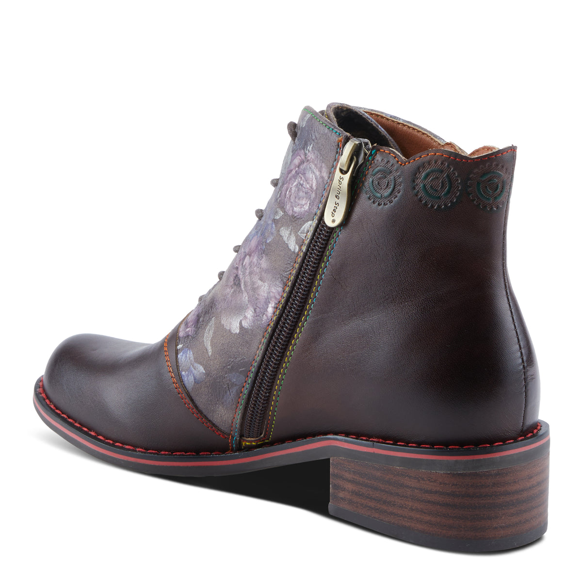 L'Artiste L'ARTISTE XENIA BOOTIE boot in chocolate multi with handcrafted leather design