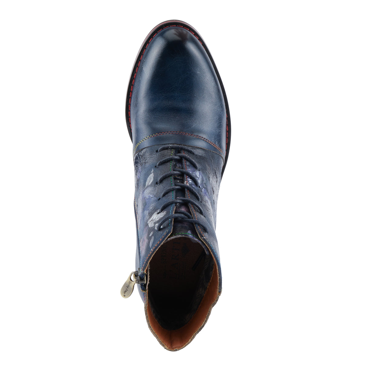 L'Artiste L'ARTISTE XENIA BOOTIE boot in navy multi with handcrafted leather design