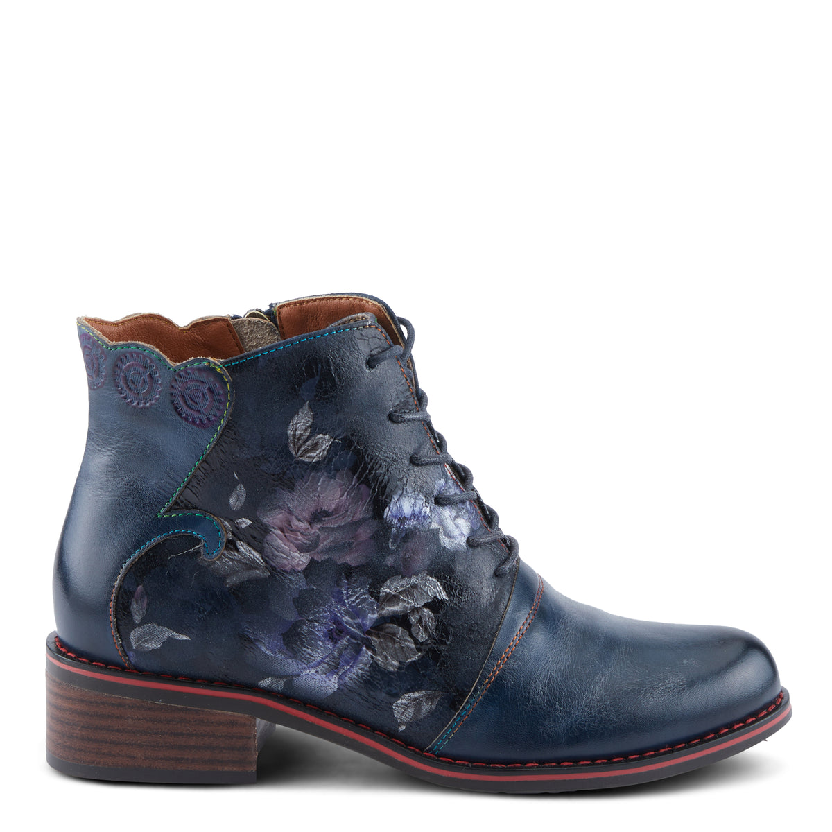 L'Artiste L'ARTISTE XENIA BOOTIE boot in navy multi with handcrafted leather design