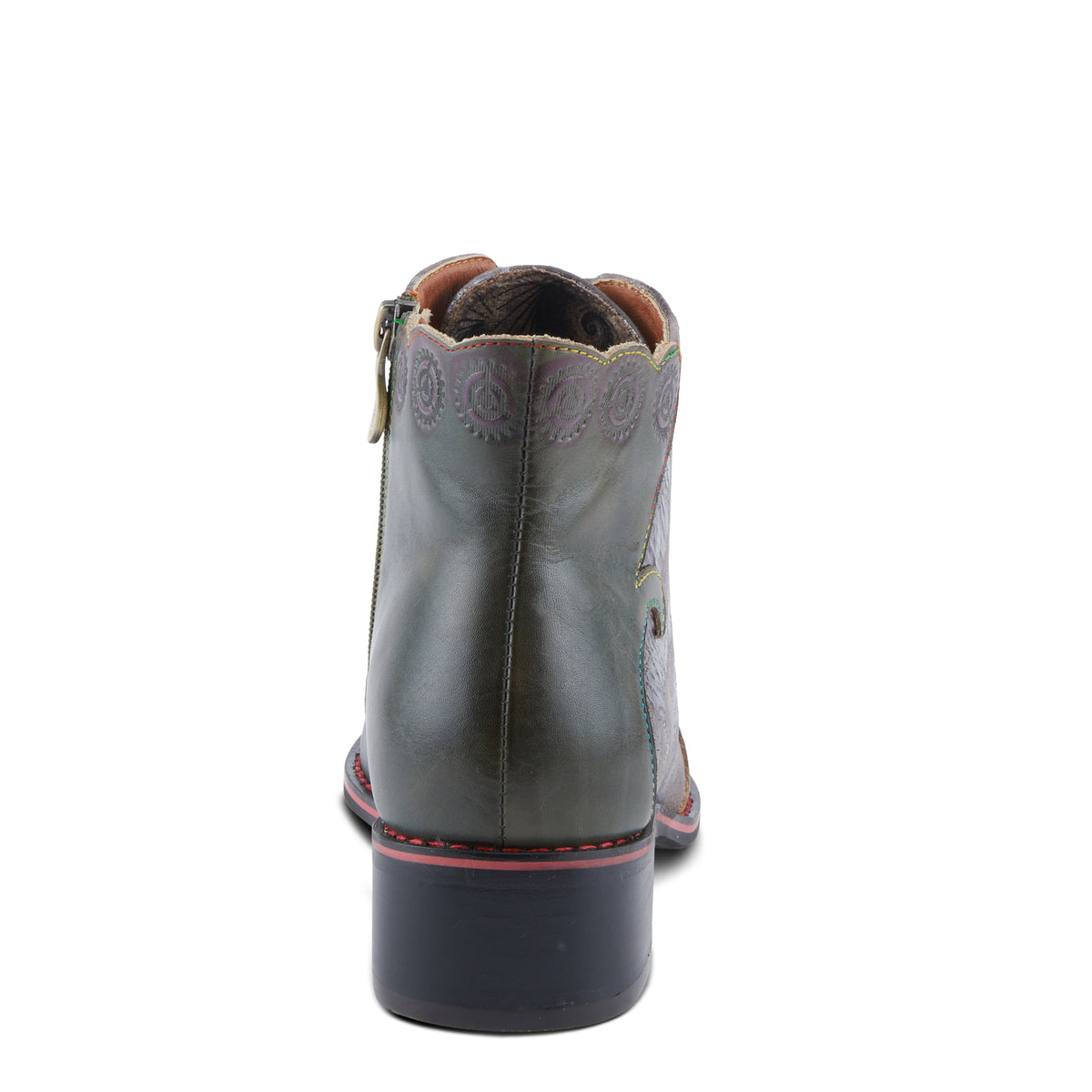 L'Artiste L'ARTISTE XENIA BOOTIE boot in olive multi with handcrafted leather design