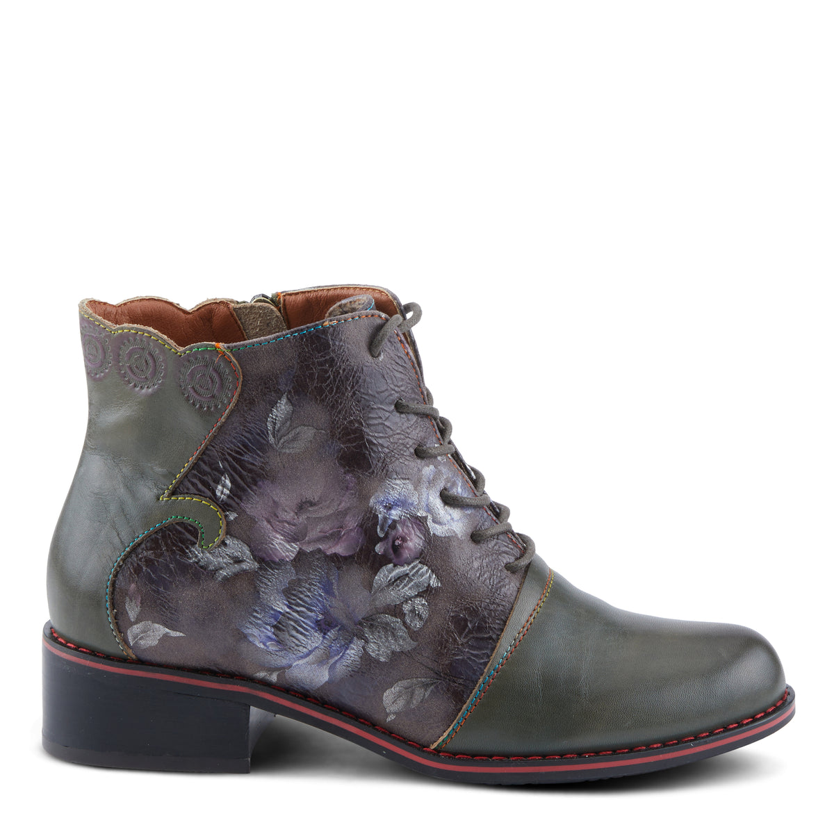L'Artiste L'ARTISTE XENIA BOOTIE boot in olive multi with handcrafted leather design