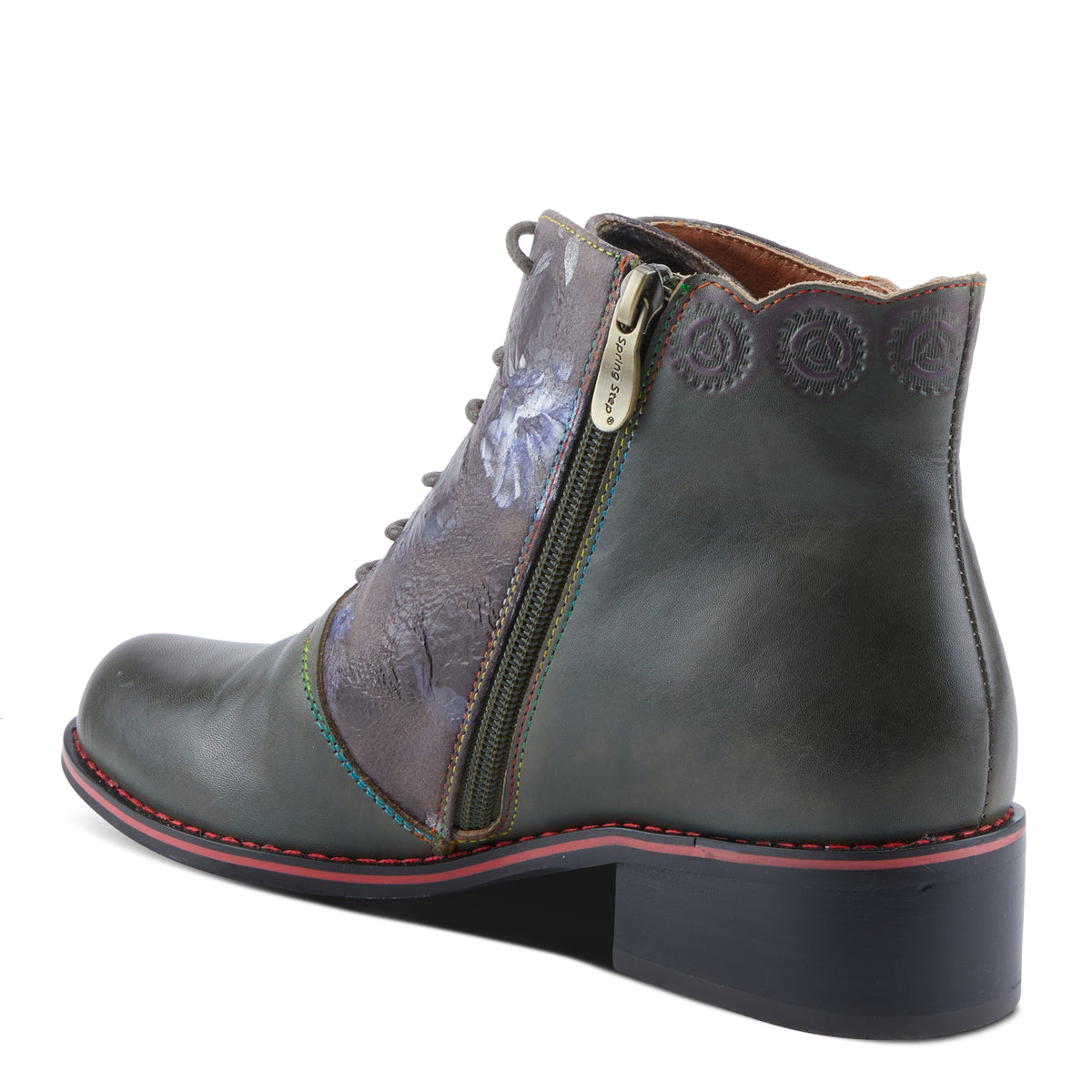 L'Artiste L'ARTISTE XENIA BOOTIE boot in olive multi with handcrafted leather design