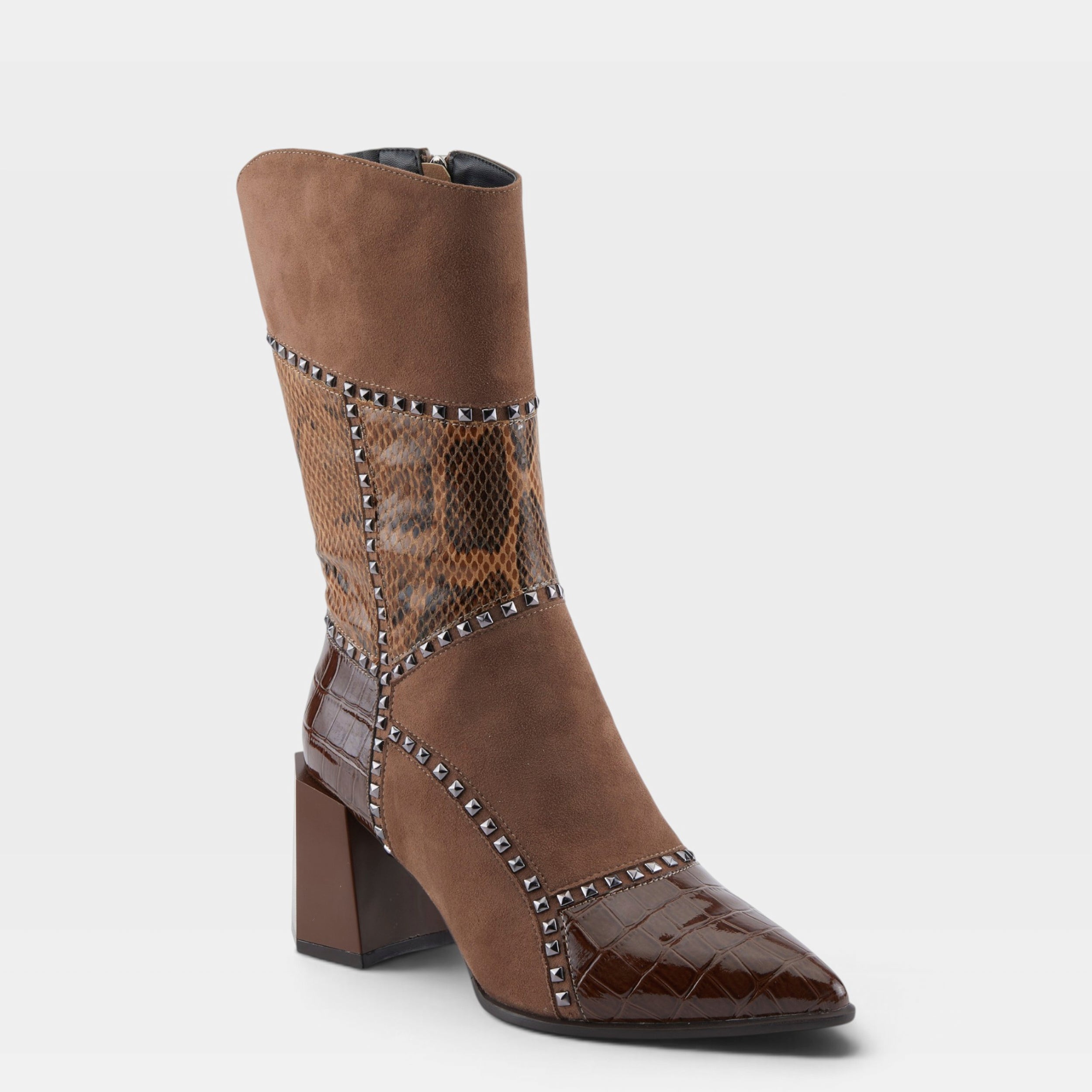 Azura Zayrina women's boot in brown with leather upper and zipper detail