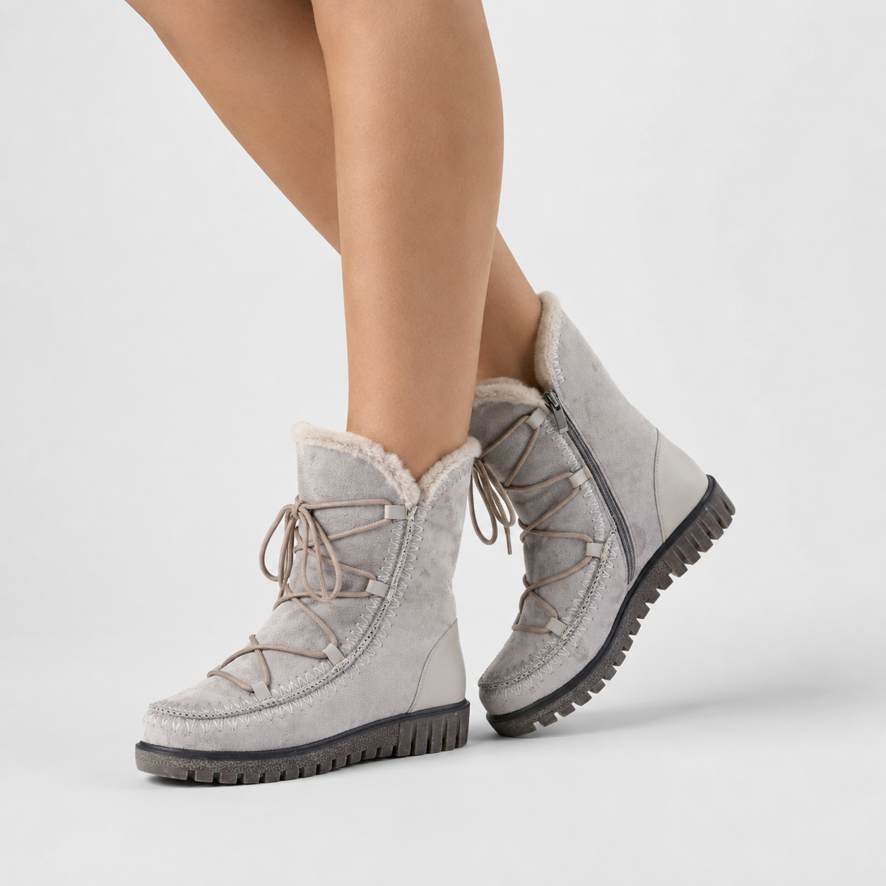 Azura Stich Taupe boot on-foot view