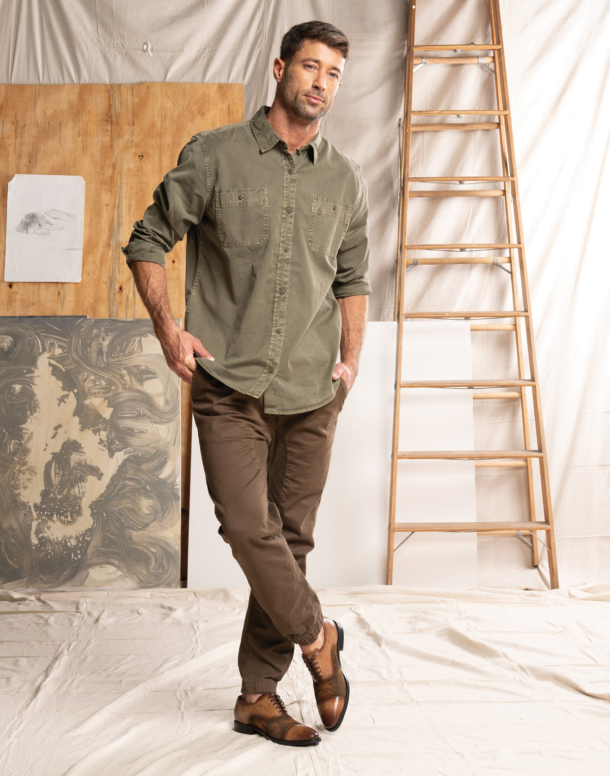L'Artiste L'ARTISTE MEN CALDER OXFORD SHOE shoe in camel with handcrafted leather design