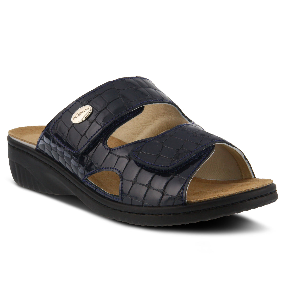 Flexus FLEXUS ALMERIA SLIDE SANDAL sandal in navy patent with flexible sole
