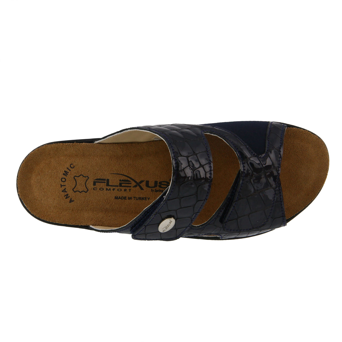 Flexus FLEXUS ALMERIA SLIDE SANDAL sandal in navy patent with flexible sole
