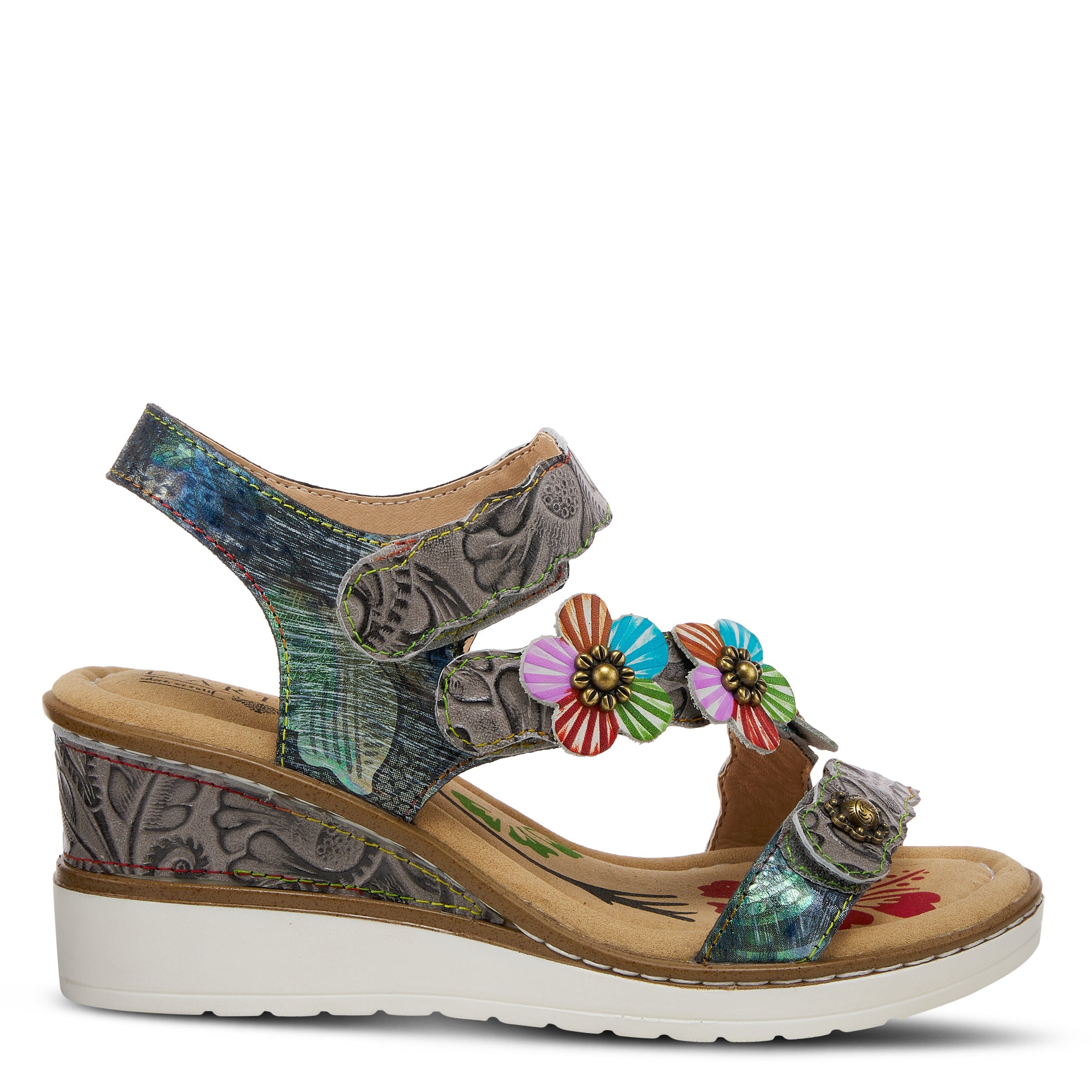 L'Artiste L'Artiste BERYL ANKLE STRAP SANDALS sandal in grey multi with handcrafted leather design