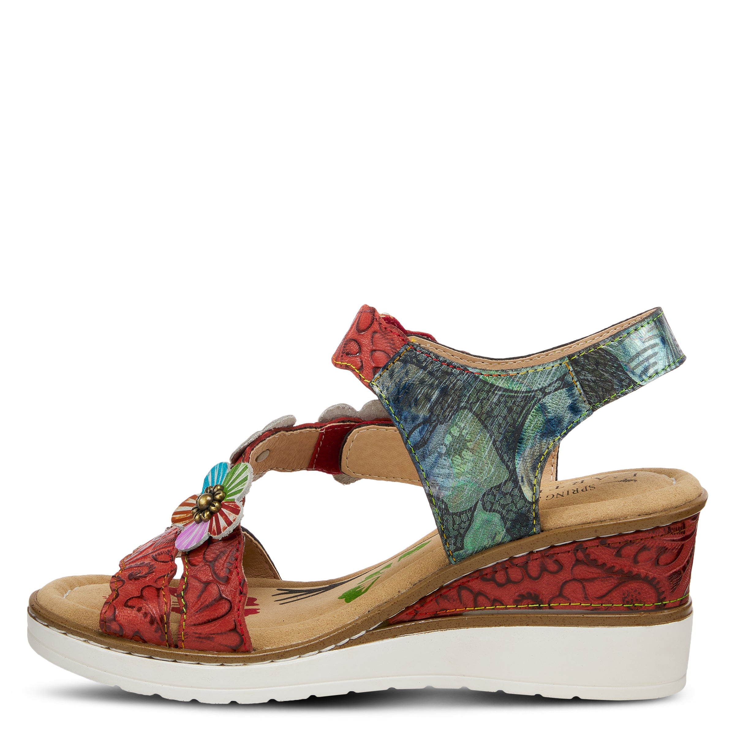 L'Artiste L'Artiste BERYL ANKLE STRAP SANDALS sandal in red multi with handcrafted leather design