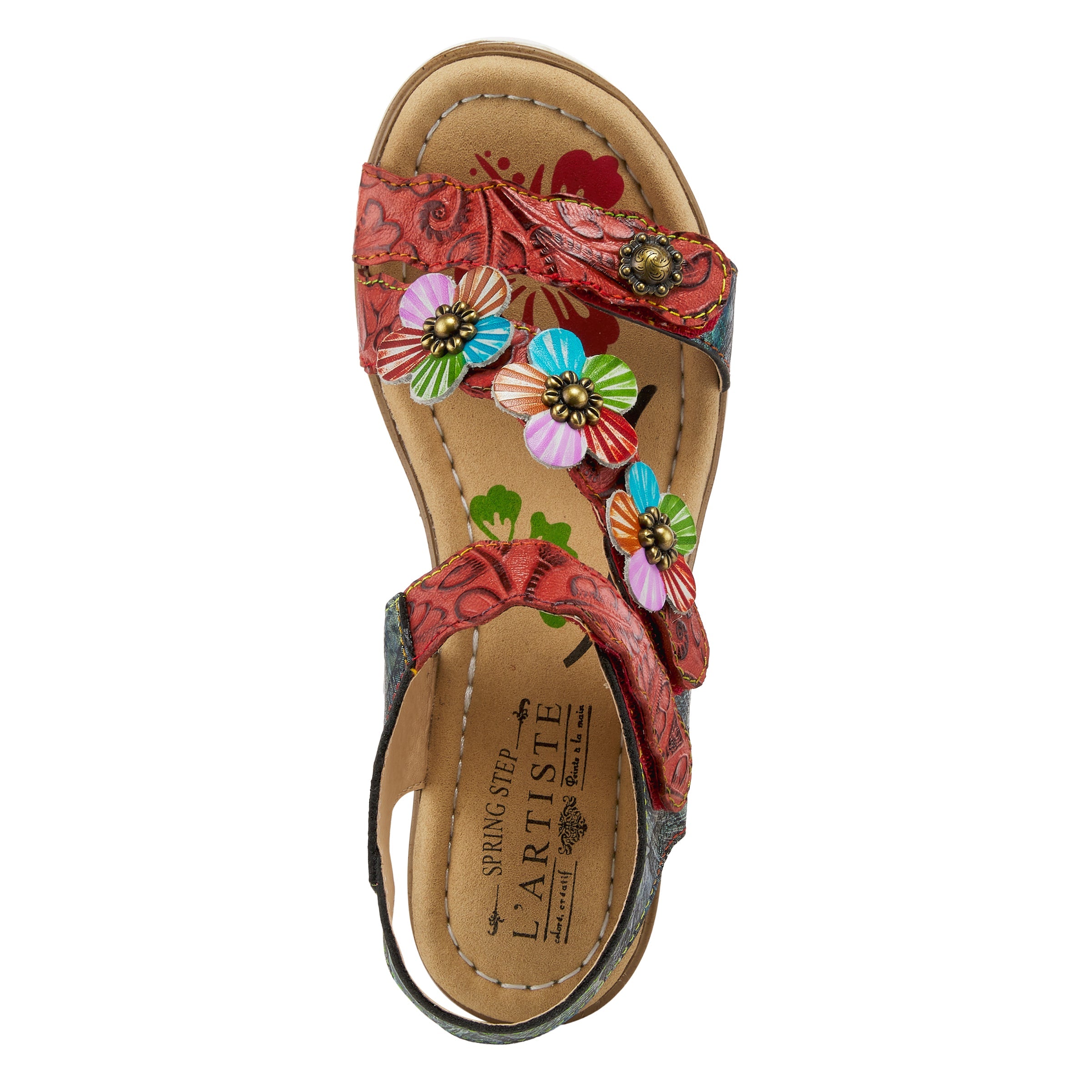 L'Artiste L'Artiste BERYL ANKLE STRAP SANDALS sandal in red multi with handcrafted leather design