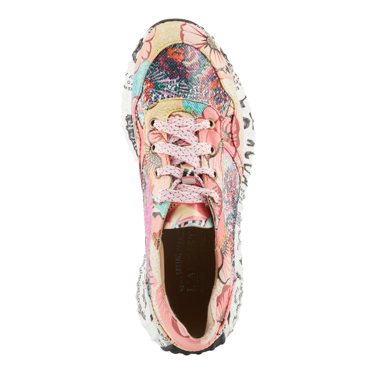 L'Artiste L'ARTISTE CABARET SNEAKERS shoe in pink multi with handcrafted leather design