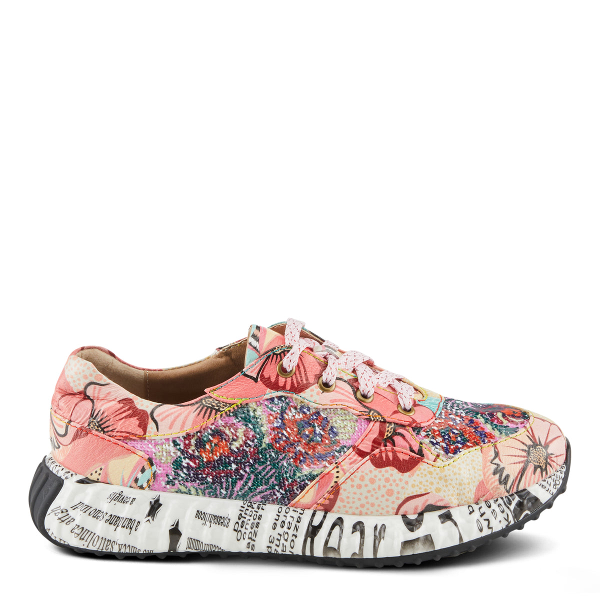 L'Artiste L'ARTISTE CABARET SNEAKERS shoe in pink multi with handcrafted leather design