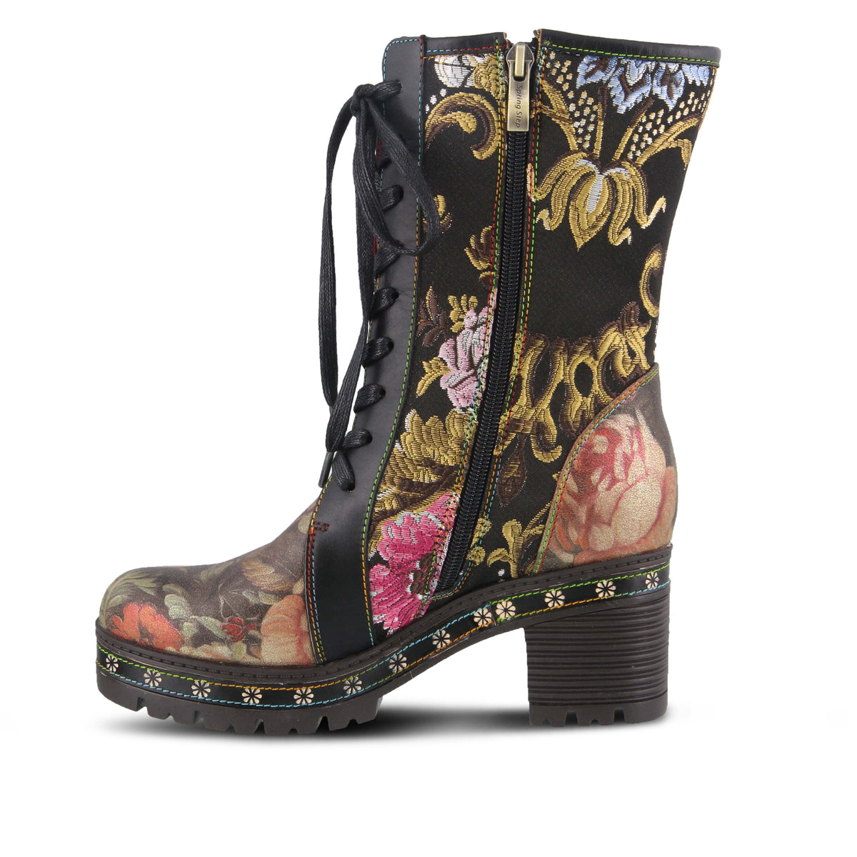 L'Artiste L'ARTISTE DANNIE BOOTIE boot in bordeaux multi with handcrafted leather design