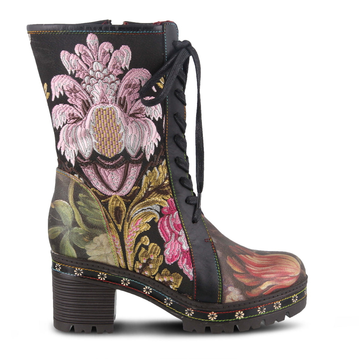 L'Artiste L'ARTISTE DANNIE BOOTIE boot in black multi with handcrafted leather design