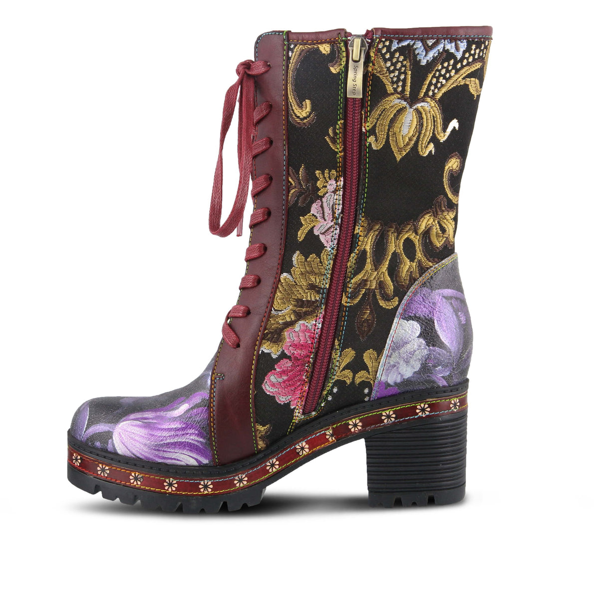 L'Artiste L'ARTISTE DANNIE BOOTIE boot in bordeaux multi with handcrafted leather design