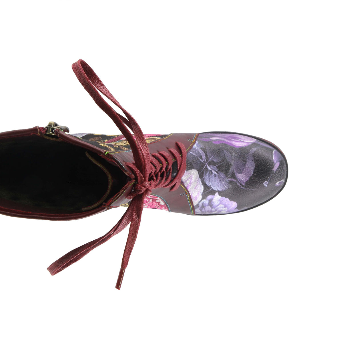 L'Artiste L'ARTISTE DANNIE BOOTIE boot in bordeaux multi with handcrafted leather design
