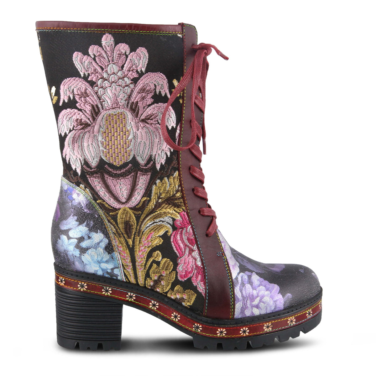 L'Artiste L'ARTISTE DANNIE BOOTIE boot in bordeaux multi with handcrafted leather design