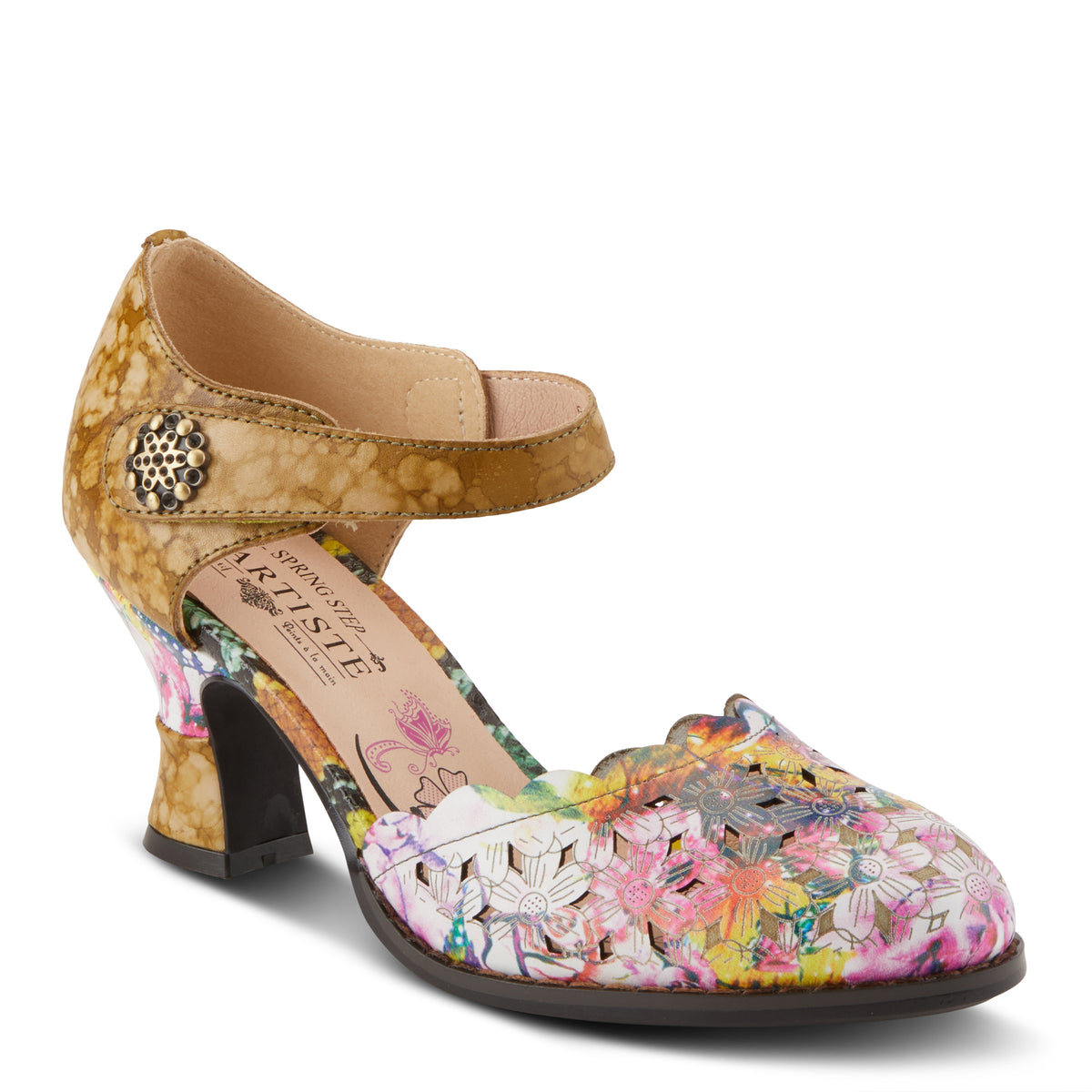 L'Artiste L'ARTISTE FLORAMARIA ANKLE STRAP SHOE shoe in blue multi with handcrafted leather design