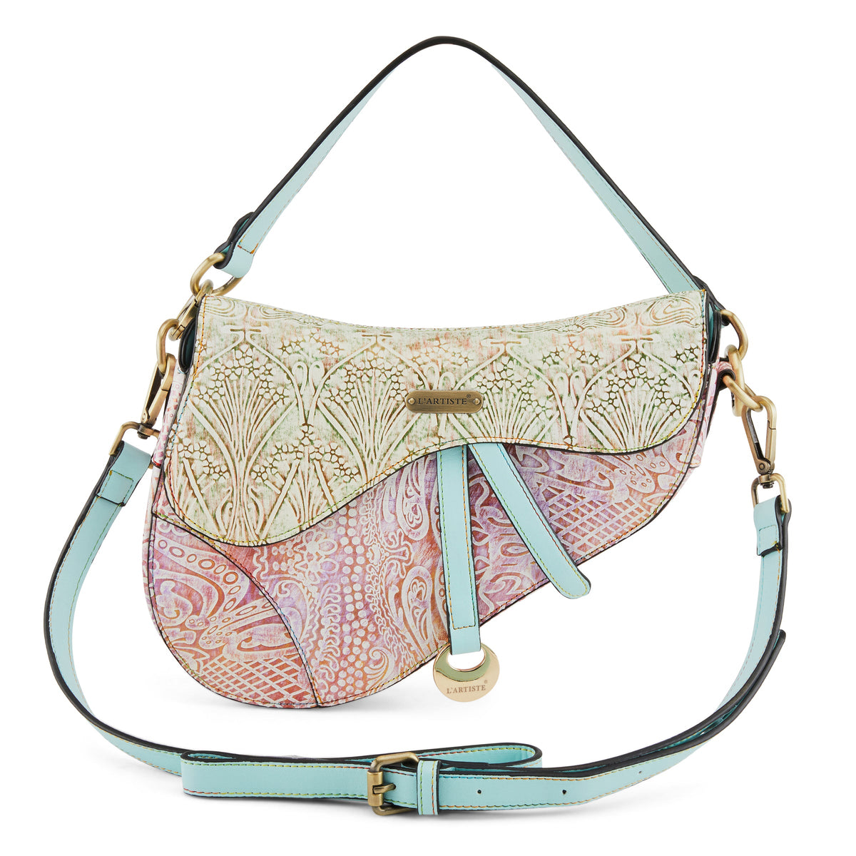 L'Artiste L'ARTISTE HB-DRESSAGE HANDBAGS shoe in sky blue multi with handcrafted leather design