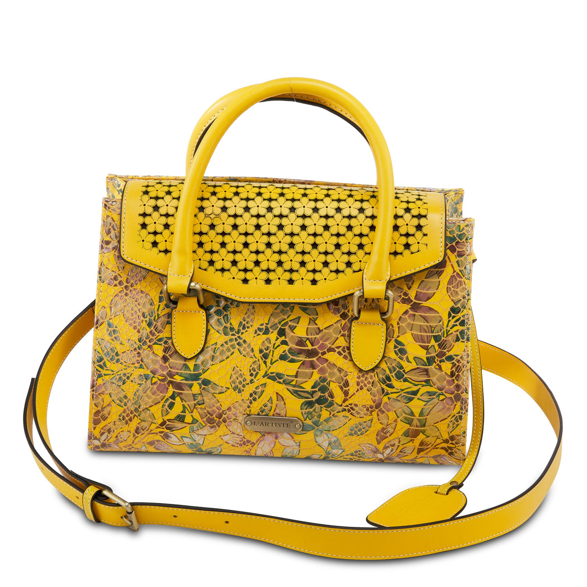 L'Artiste L'ARTISTE HB-GALEXIA-CSMC HANDBAG shoe in yellow multi with handcrafted leather design