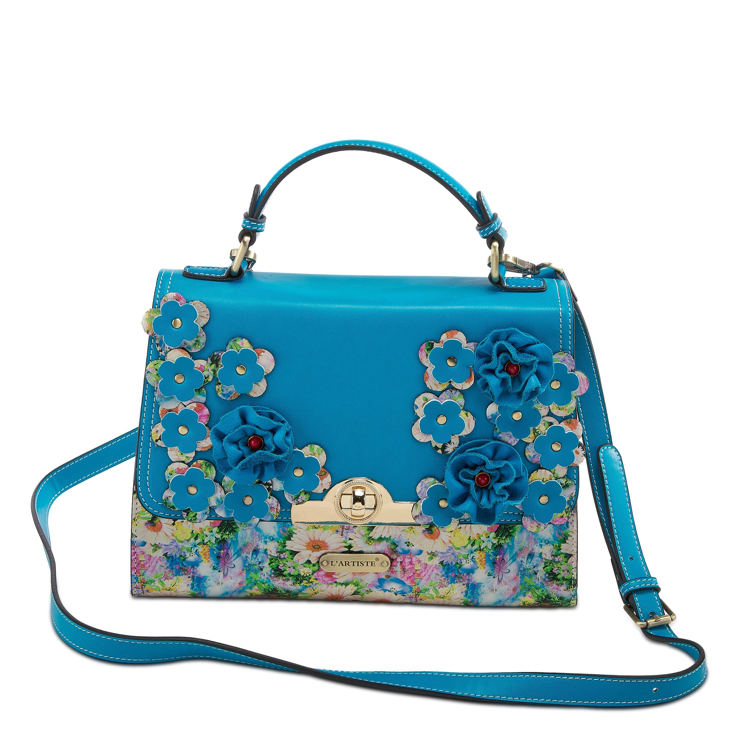 L'Artiste L'ARTISTE HB-VOGY HANDBAG shoe in turquoise multi with handcrafted leather design