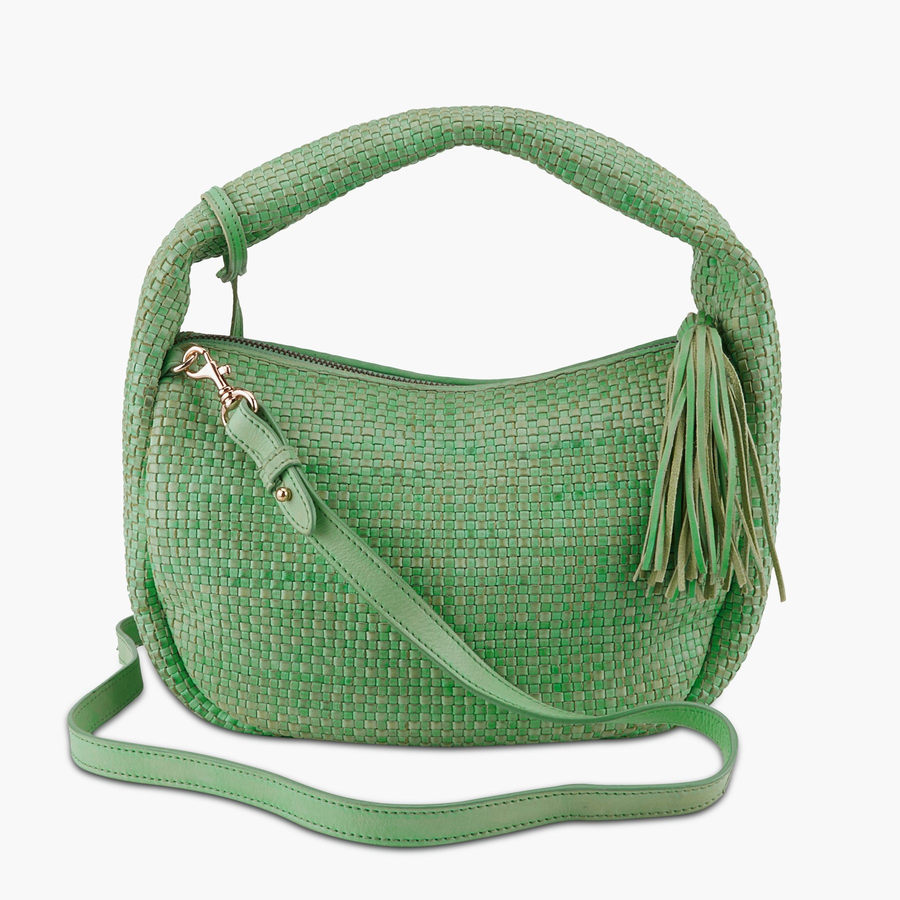 Mint Woven Leather Crossbody Bag