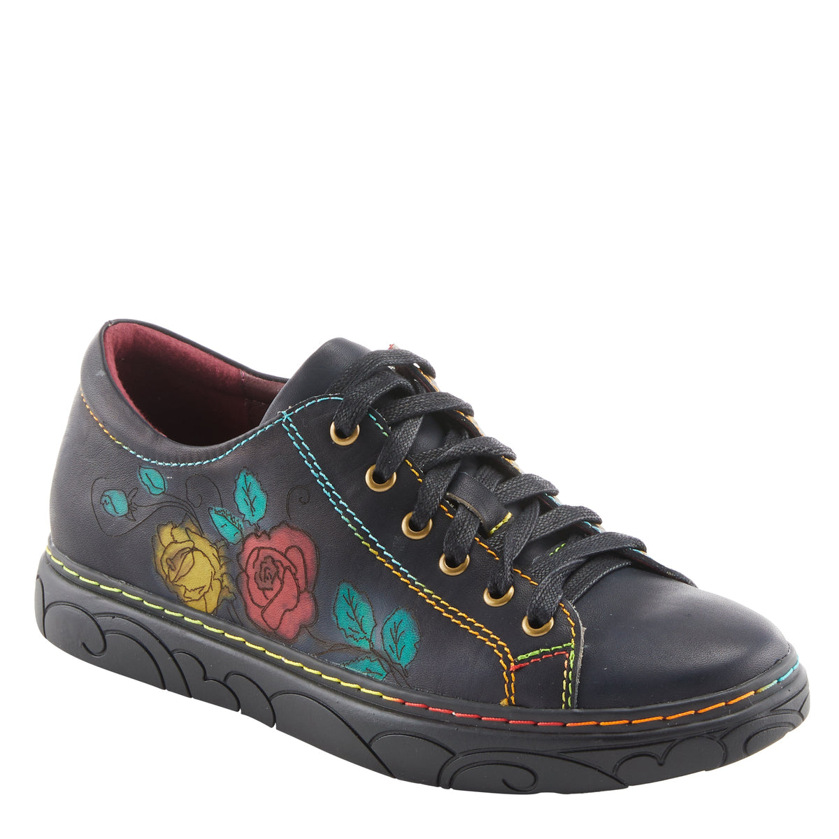 L'Artiste L`ARTISTE ILNAD LACE-UP SHOES shoe in navy multi with handcrafted leather design
