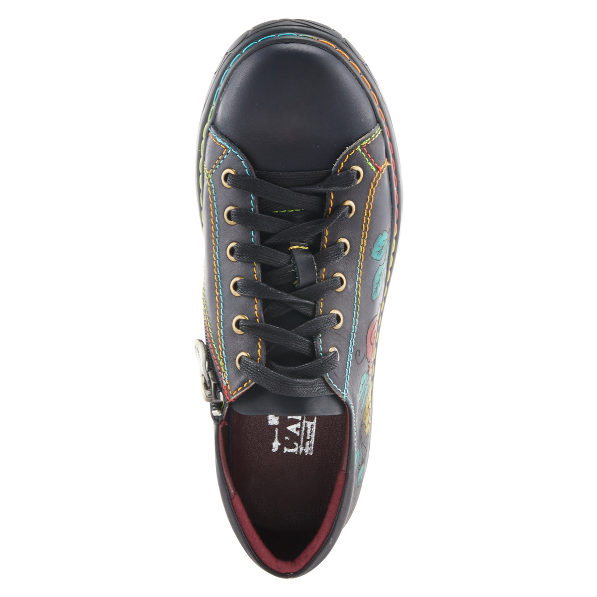 L'Artiste L`ARTISTE ILNAD LACE-UP SHOES shoe in black multi with handcrafted leather design