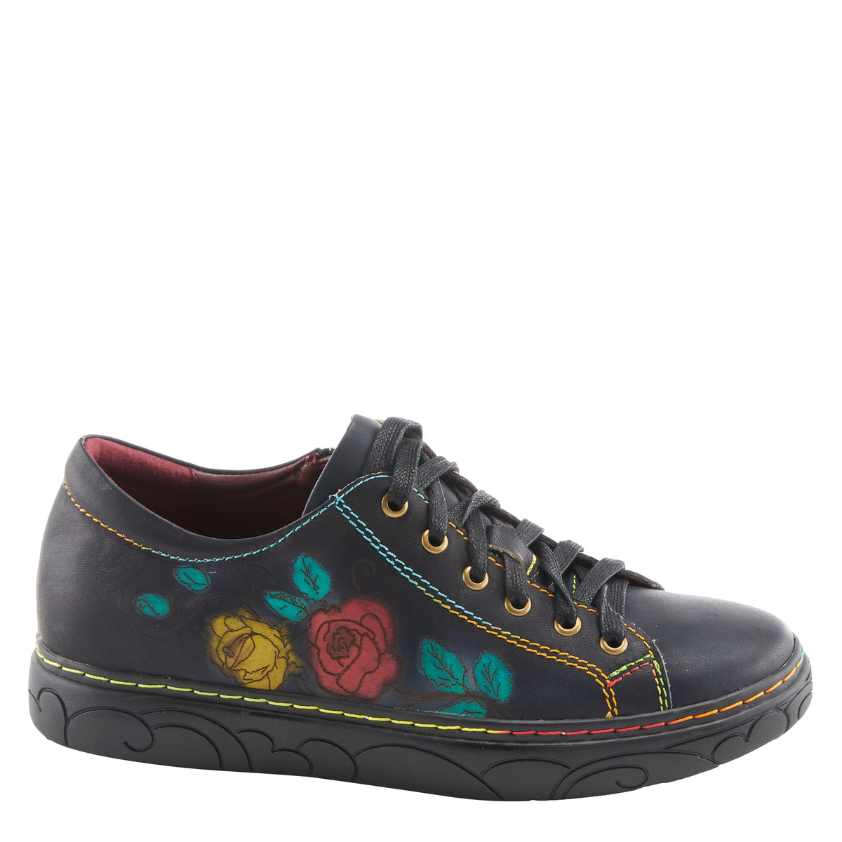 L'Artiste L`ARTISTE ILNAD LACE-UP SHOES shoe in black multi with handcrafted leather design