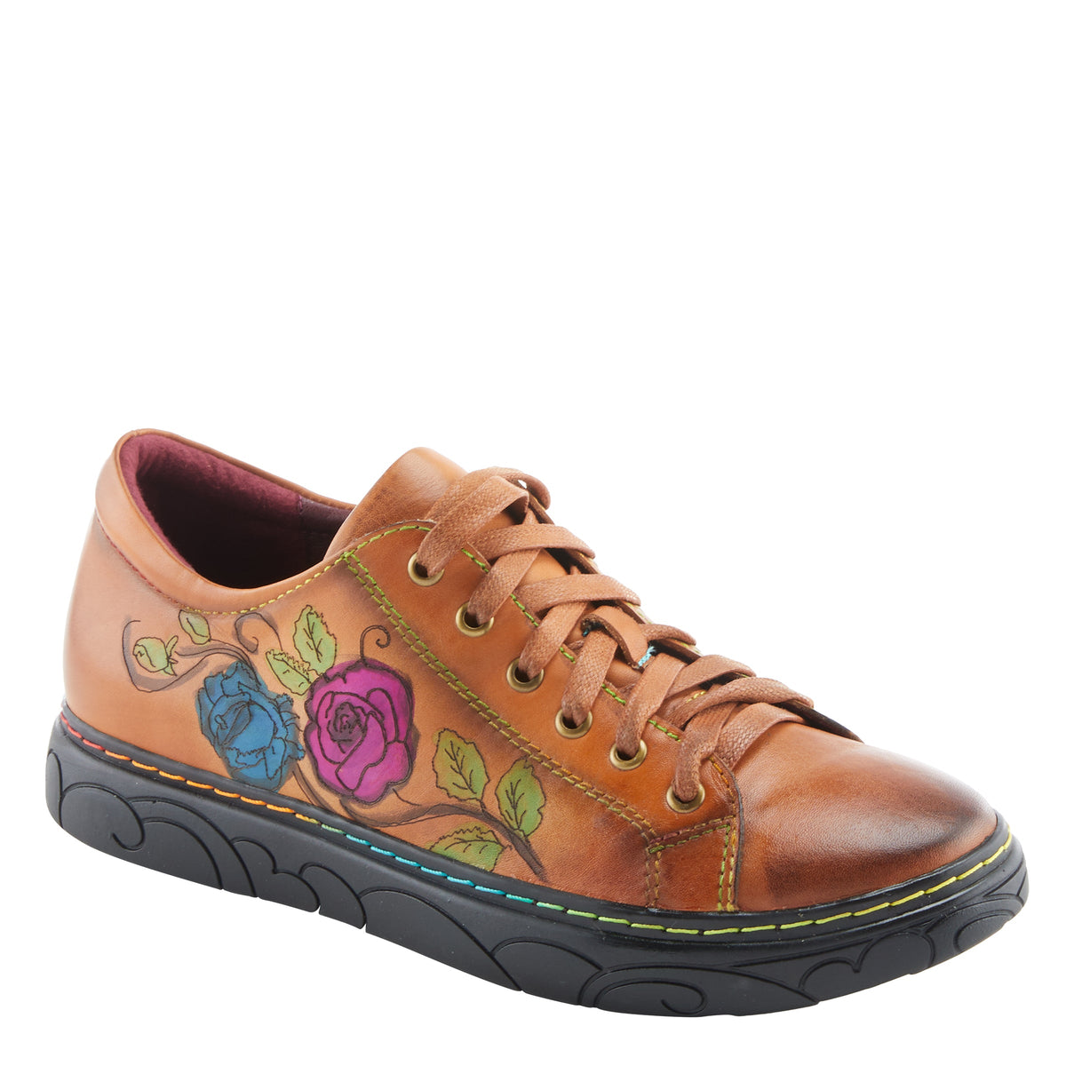 L'Artiste L`ARTISTE ILNAD LACE-UP SHOES shoe in camel multi with handcrafted leather design
