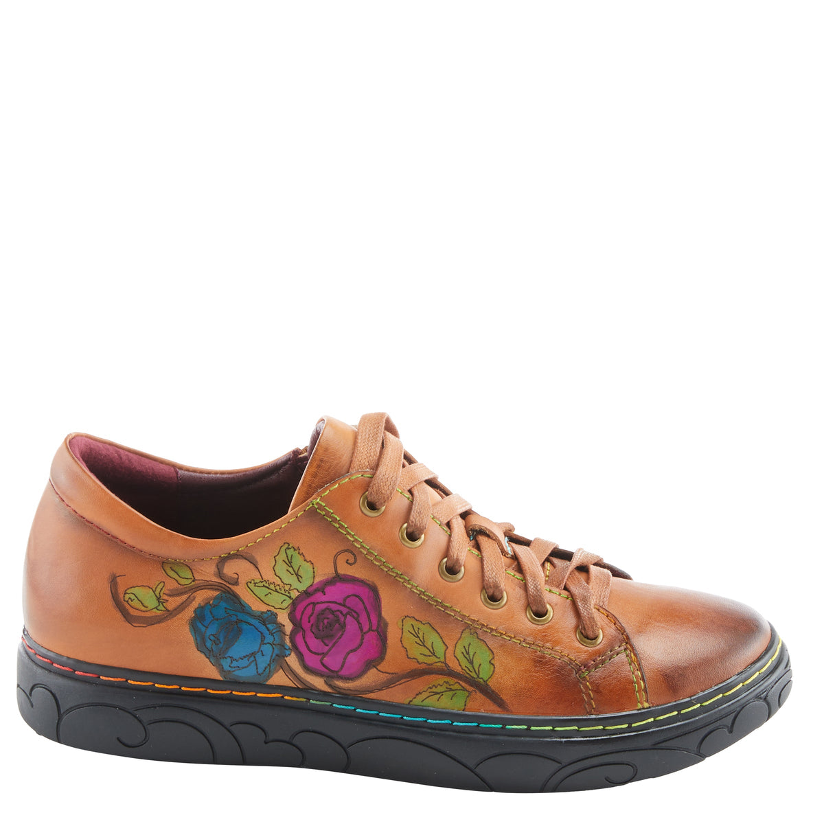 L'Artiste L`ARTISTE ILNAD LACE-UP SHOES shoe in camel multi with handcrafted leather design