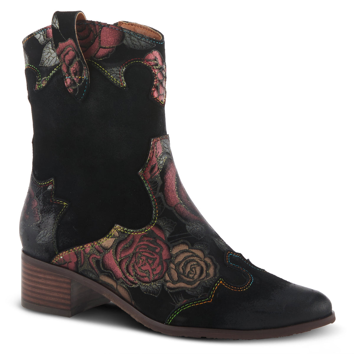 L'Artiste L'ARTISTE LADYLUCK-SHINE BOOTIES boot in dark red multi with handcrafted leather design