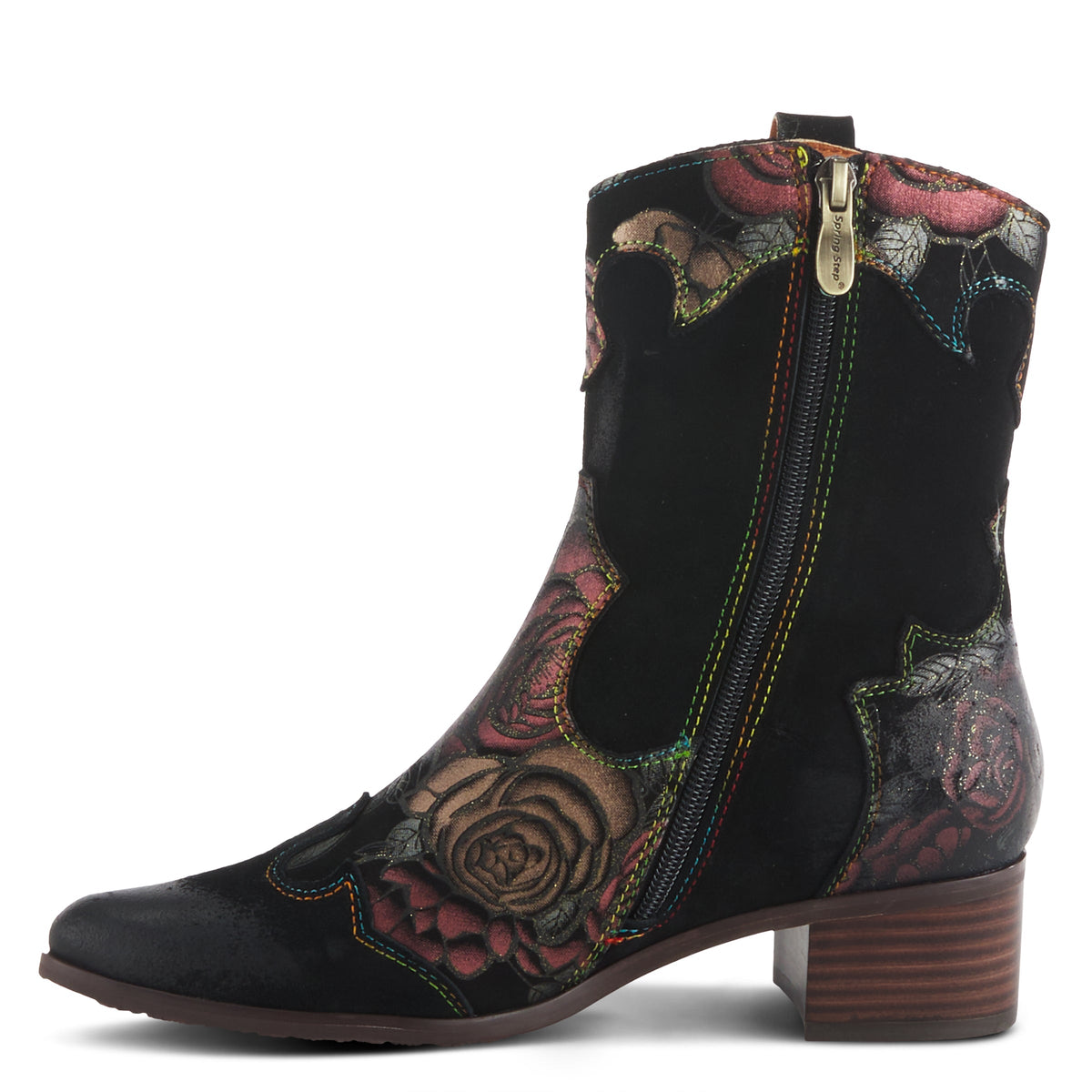 L'Artiste L'ARTISTE LADYLUCK-SHINE BOOTIES boot in dark red multi with handcrafted leather design