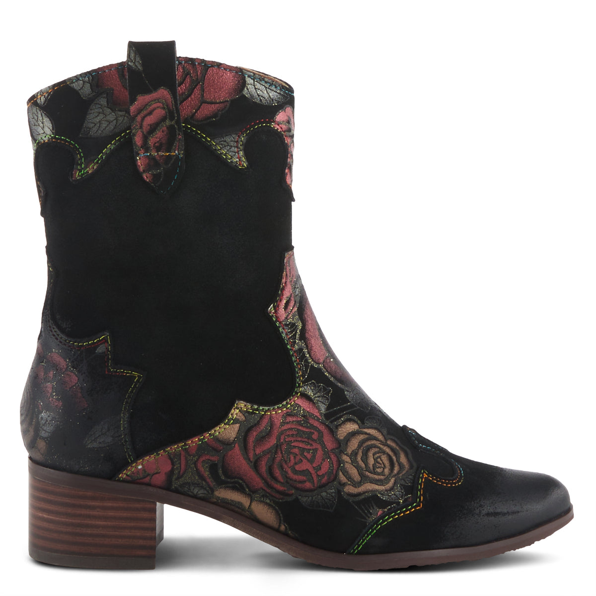 L'Artiste L'ARTISTE LADYLUCK-SHINE BOOTIES boot in dark red multi with handcrafted leather design