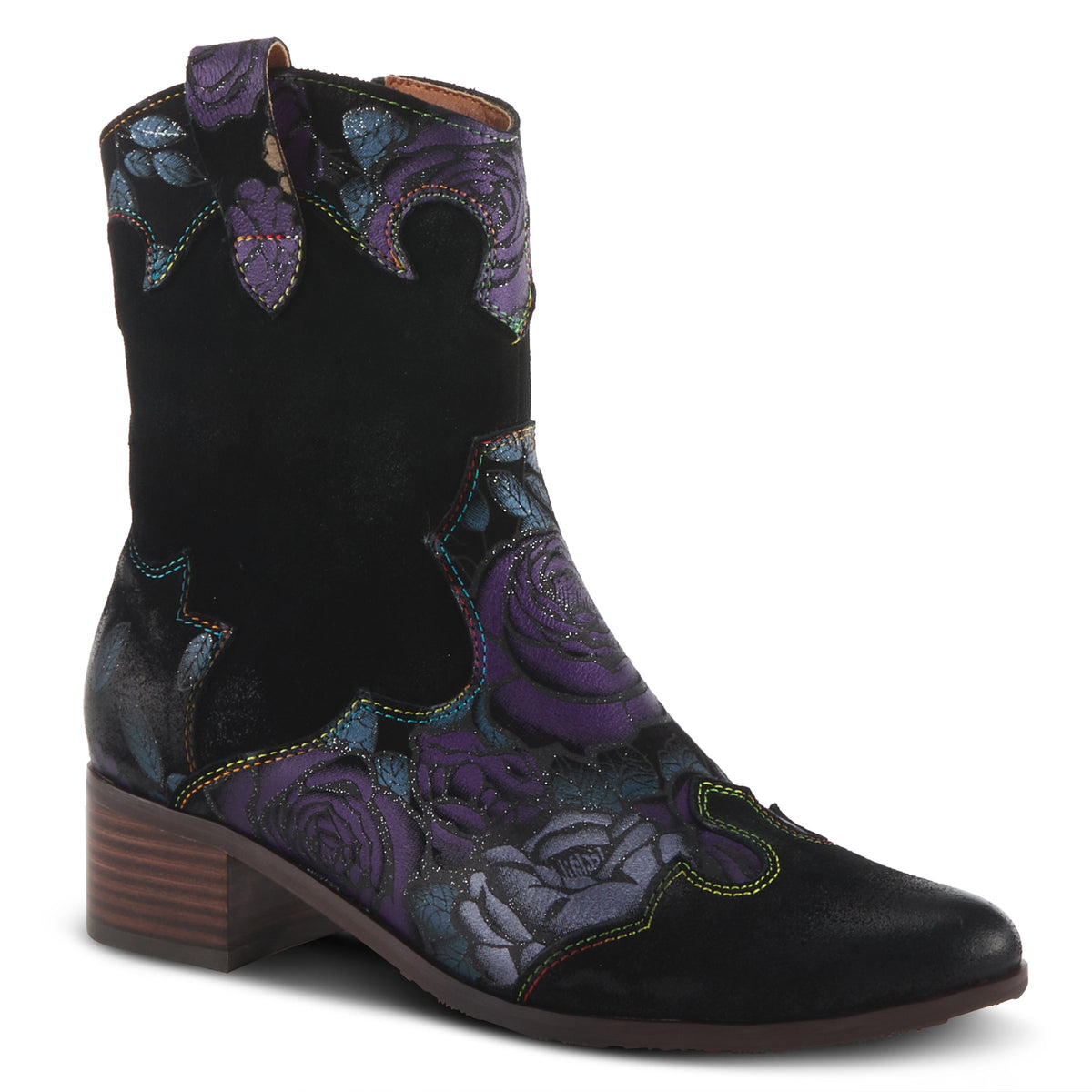 L'Artiste L'ARTISTE LADYLUCK-SHINE BOOTIES boot in dark red multi with handcrafted leather design