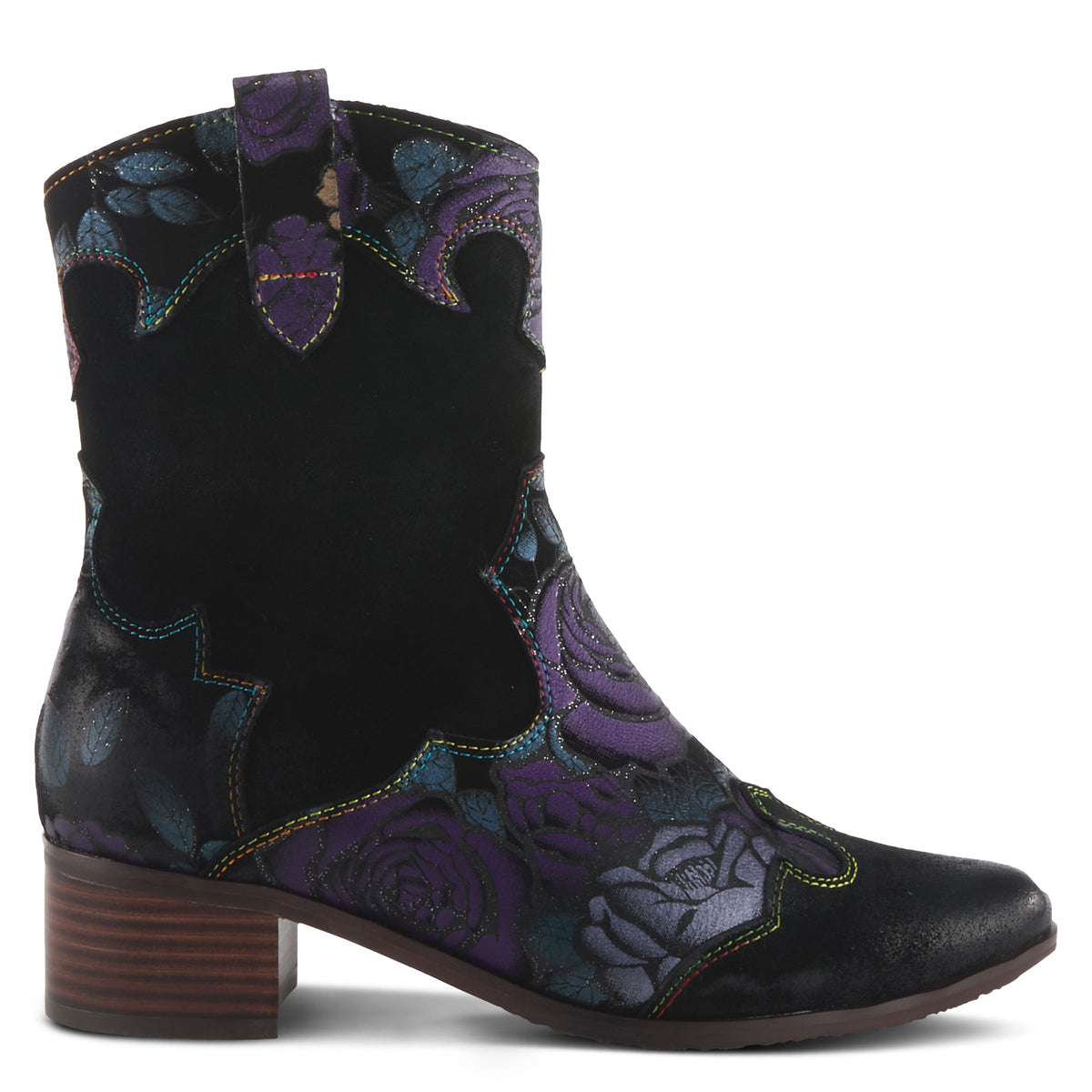 L'Artiste L'ARTISTE LADYLUCK-SHINE BOOTIES boot in purple multi with handcrafted leather design