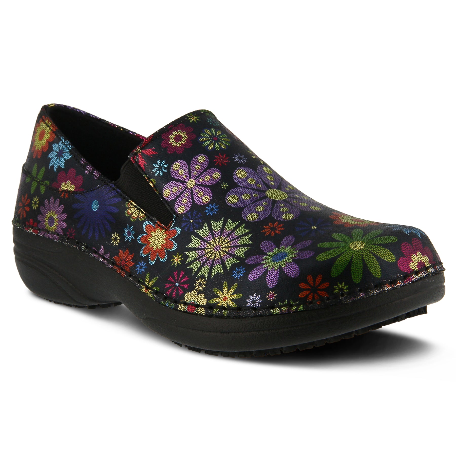 BLACK FLOWER MULTI MANILA FLOWER SLIP ON SHOE by SPRING STEP