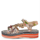 L'Artiste L'ARTISTE RHODYS ANKLE STRAP SANDALS sandal in beige multi with handcrafted leather design
