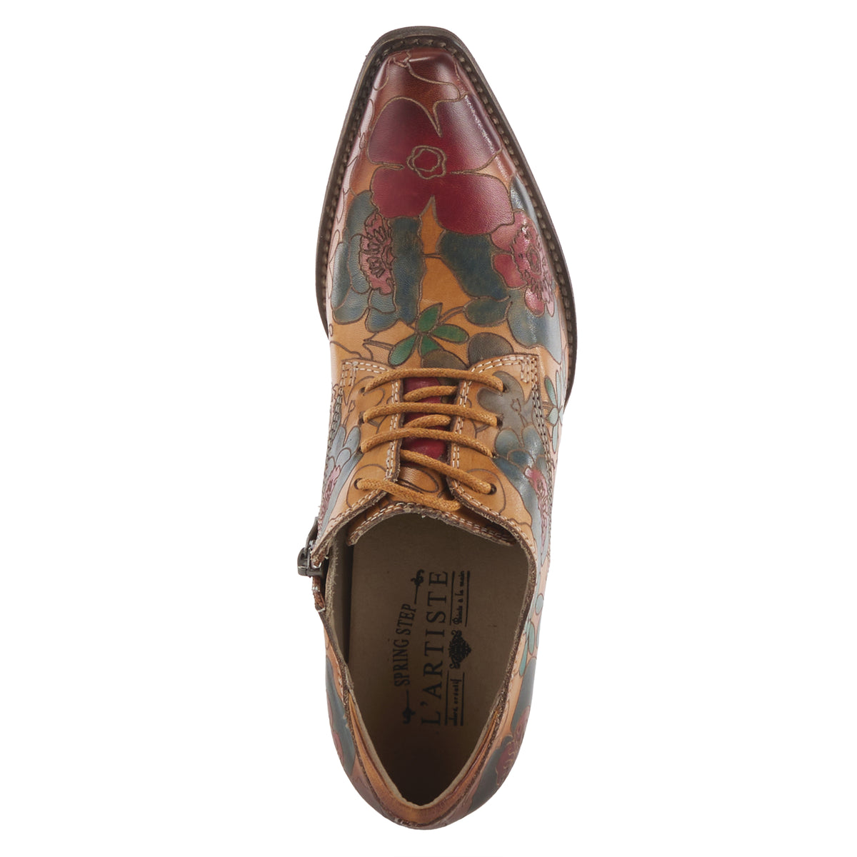 L'Artiste L'ARTISTE ROCKINLORNA WESTERN SHOOTIE shoe in camel multi with handcrafted leather design