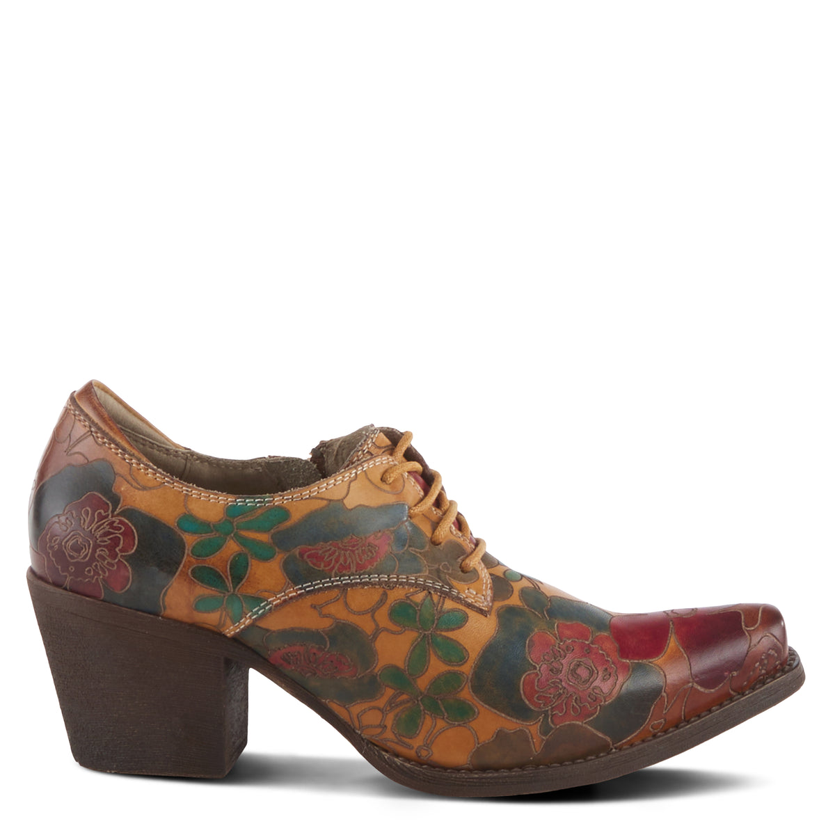 L'Artiste L'ARTISTE ROCKINLORNA WESTERN SHOOTIE shoe in camel multi with handcrafted leather design