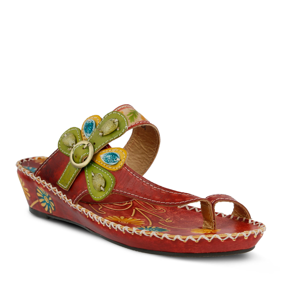 L'Artiste Santorini slide sandal in Red, front view
