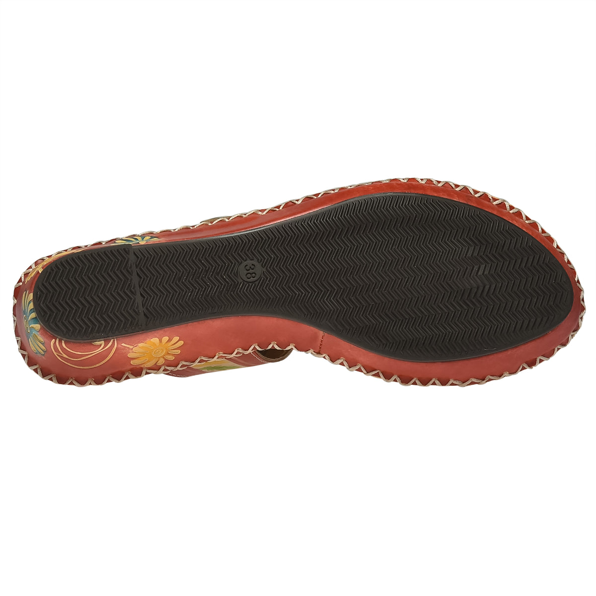 L'Artiste Santorini slide sandal in Red, outsole view