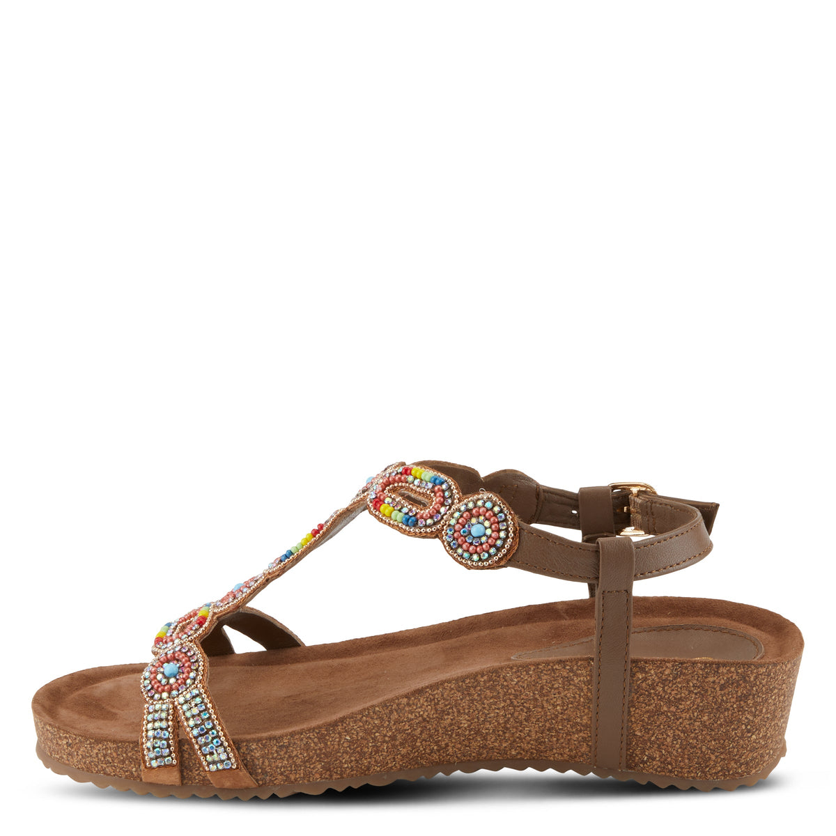 Azura Stunnin T-Strap women's wedge sandal in mint green multi with leather upper and buckle detail