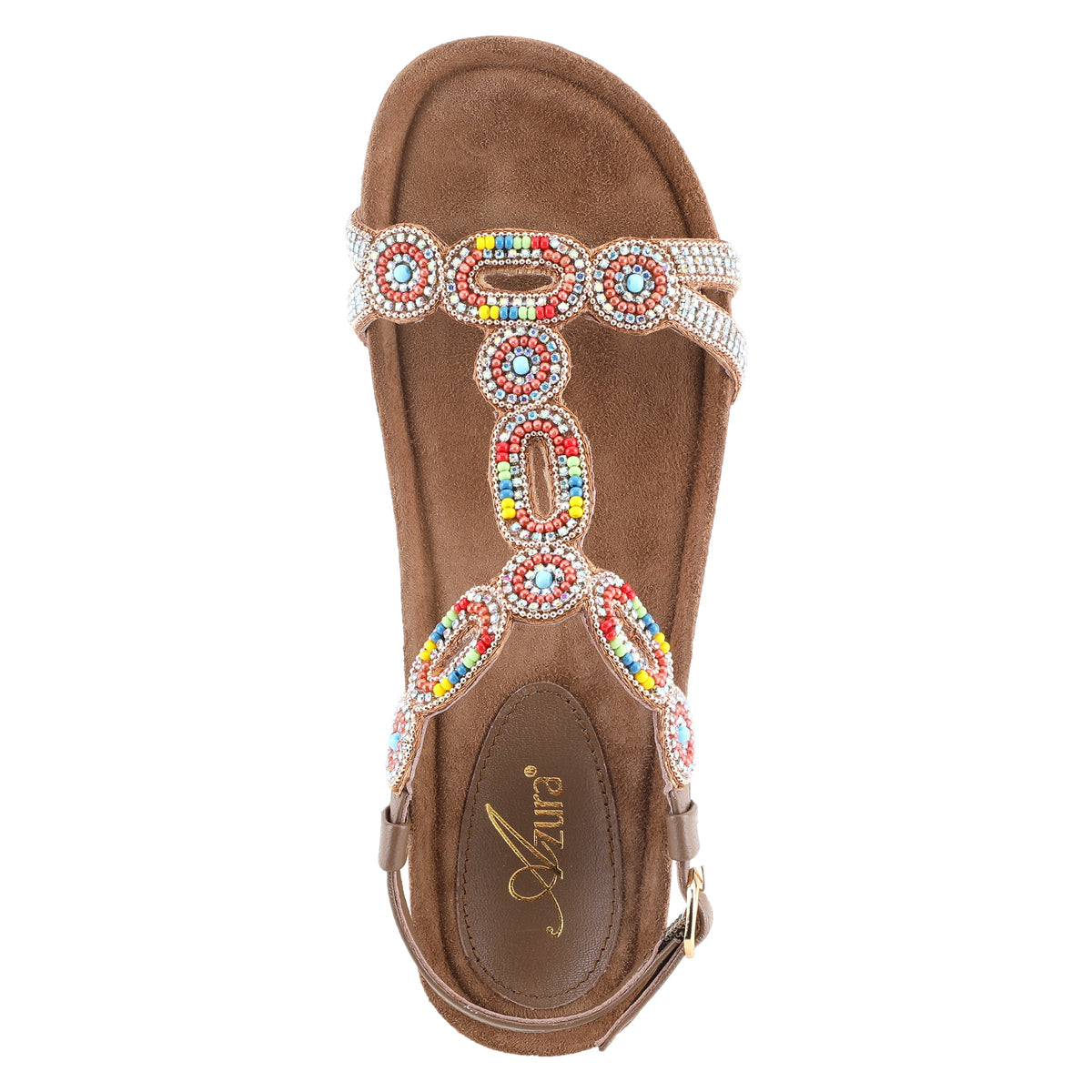 Azura Stunnin T-Strap women's wedge sandal in mint green multi with leather upper and buckle detail