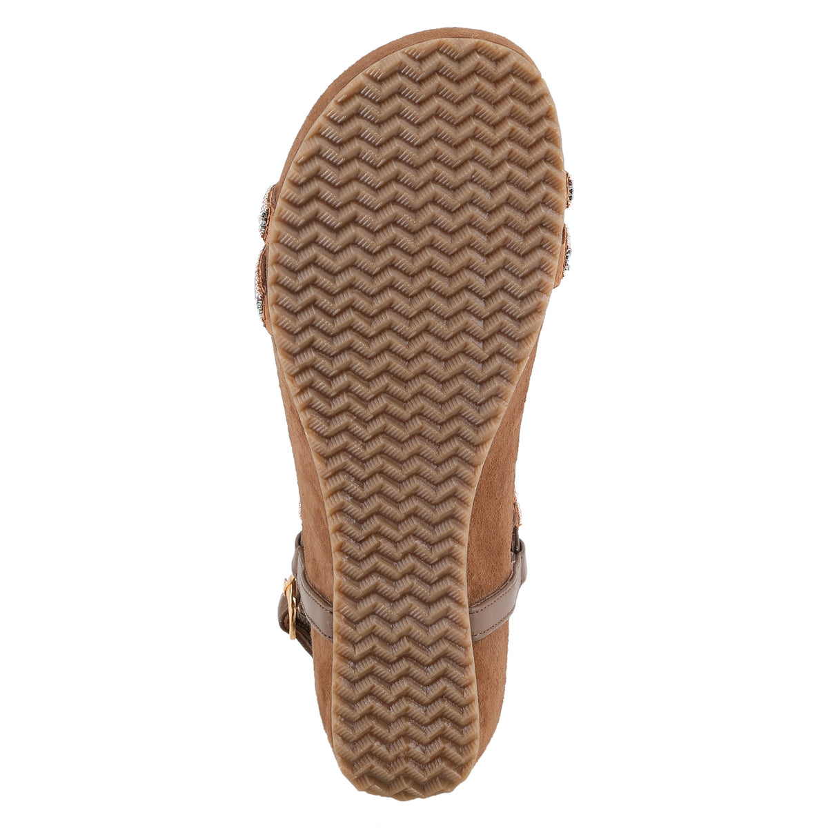 Azura Stunnin T-Strap women's wedge sandal in taupe multi with leather upper and buckle detail